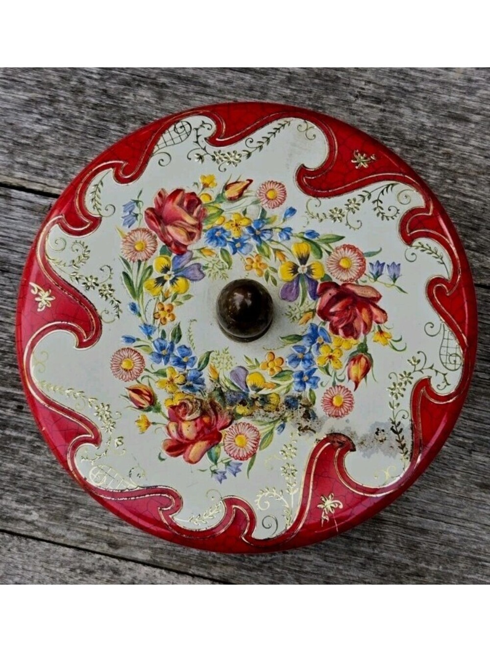 Embossed Treat Trinket Tin Lid Litho Made In Holland Biscuit Candy Tin 5.25"X2"